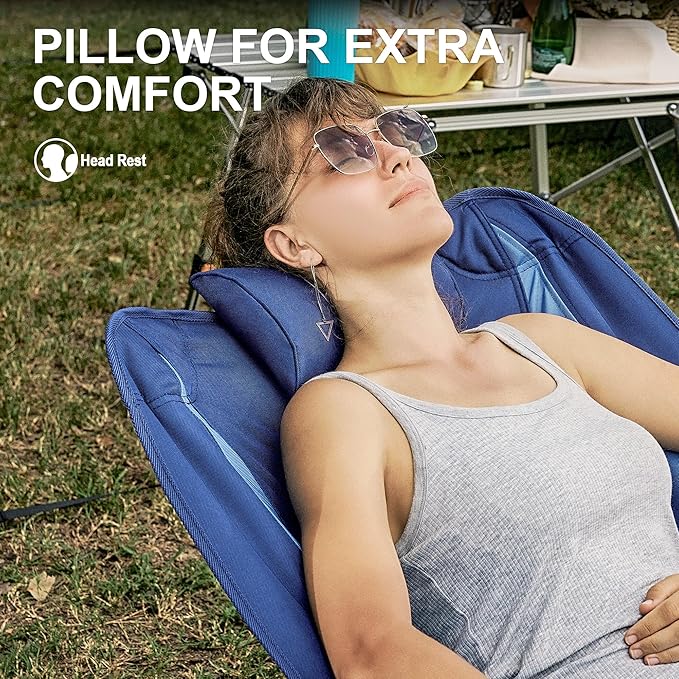 Rocking Camping Chair, Heavy Duty, High Back Oversized Portable Folding Chair with Side Cup Holders, Pocket for Beach, Fishing,Trip,Picnic,Lawn,Concert Outdoor Foldable Camp Chairs, Blue