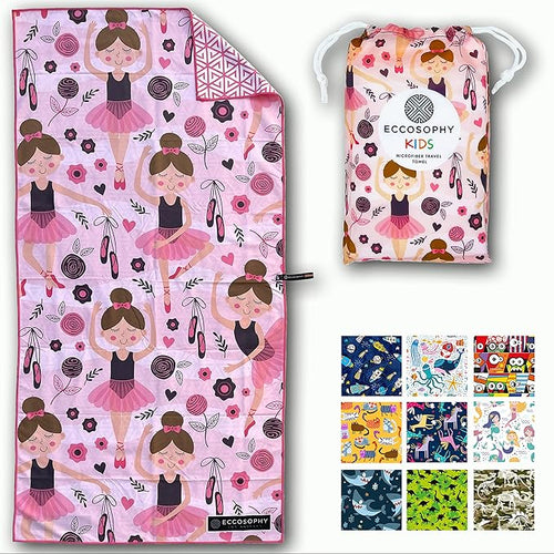 ECCOSOPHY Microfiber Kids Beach Towels & Pouch 60"x30" for Girls & Boys - Quick Dry Pool Towels - Sand Free Beach Blanket for Travel - Camping - Vacation - Toallas Playas
