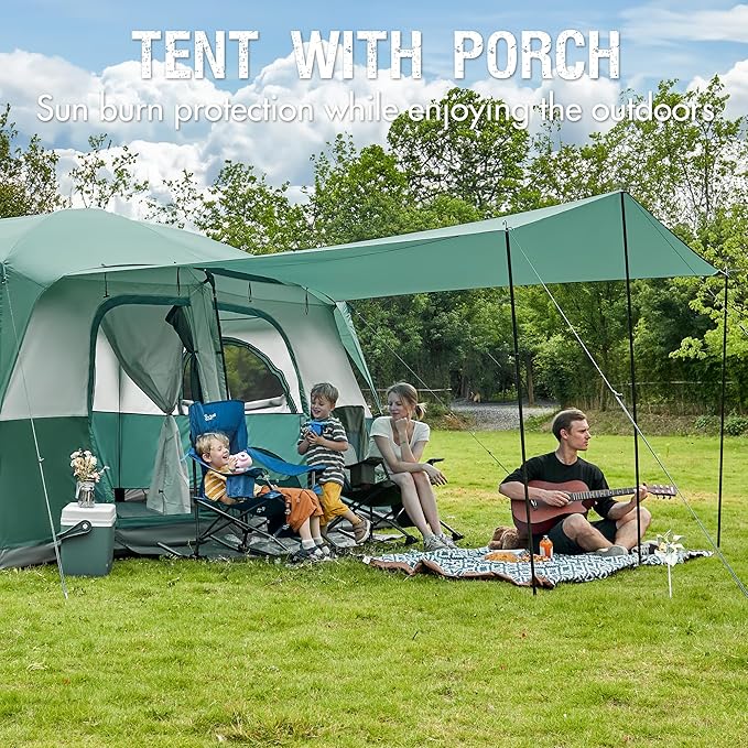 PORTAL 6 | 8 | 10 Person Family Camping Tent with Porch, Big Family Camping Tent with Tall Height, Good Ventilation, Water Resitant Large Tent for Outdoor Camping, Backyard