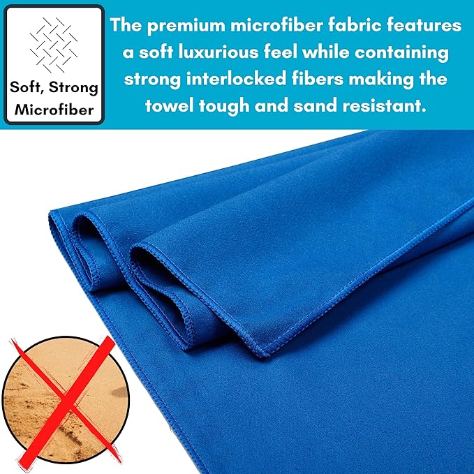 BIRDROCK HOME Multi-Purpose Microfiber Towel for The Beach, Travel, Pets or Camping - Large 31 x 63” - Blue - Quick-Dry - Absorbent Lightweight Compact - Bag - Kids Hiking Outdoor - Corner Pockets