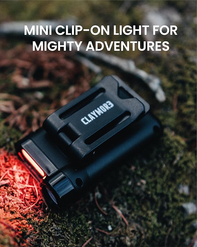Claymore Capon 65A+ (Black) - LED Rechargeable Clip-On Cap Headlamp, Lightweight Hat Light for Camping, Running, Hiking, Emergency & Industrial Use, Waterproof, USB-C, Up to 19 Hours of Battery Life.