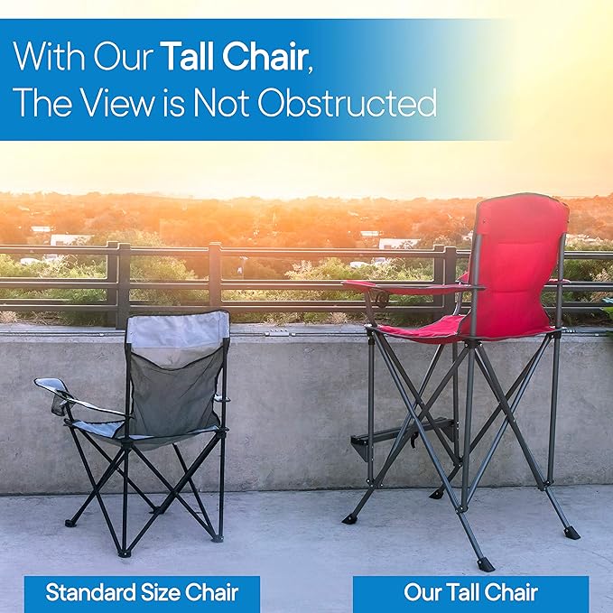 RMS Extra Tall Folding Chair - 31" Seat Height Director Chair for Camping, Home Patio and Sports - Portable and Collapsible with Footrest and Carrying Bag - Up to 300 lbs Weight Capacity (Red)