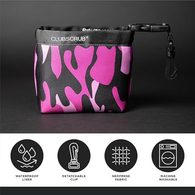 Golf Club and Golf Ball Cleaning Bag, Waterproof Clean Face Technology Liner, Detachable Clip, Machine Washable, Cleans Club Grooves, Dry Exterior (Neoprene or Microfiber Option Available)