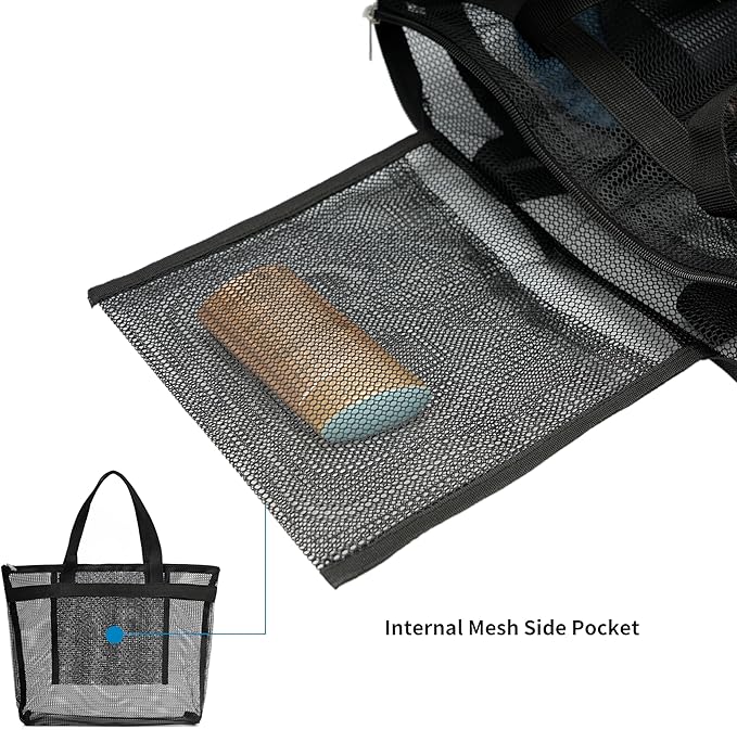 Portable Mesh Shower Caddy Tote Bag Hanging Toiletry Bag with Zipper for Travel, Bath, Gym, Beach, Camping, Swimming, Sunscreen, Dorm (Black)
