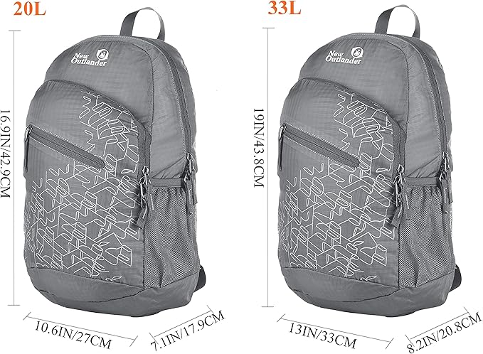 Outlander Packable Handy Lightweight Travel Hiking Backpack Daypack-Grey-L