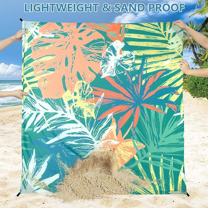 Beach Blanket, Sandproof Beach Mat, Waterproof Quick Drying Lightweight Outdoor Aztec Picnic Mat 79" X 83" for 2-4 Adults with Pocket for Travel, Camping, Hiking