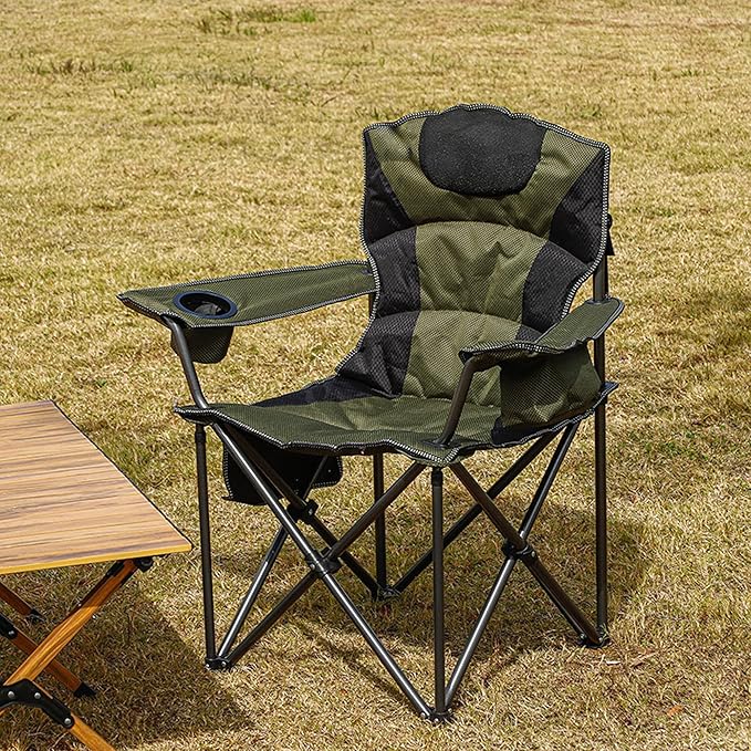 Outdoor Folding Chair Heavy Duty with Thick Cushion – Portable Camping Chair for Backyard, Beach & Hiking, 450lbs