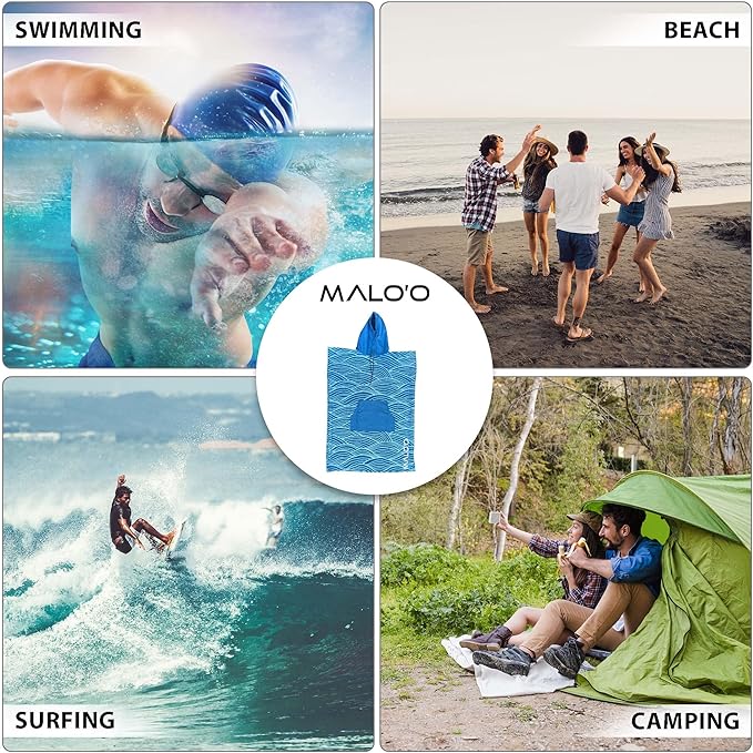 Malo'o Nalu Surf Poncho Changing Robe with Hood - Soft & Warm -Children & Adult Sizes-Changing Towel & Poncho