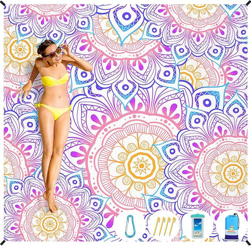 BYDOLL Beach Blanket Waterproof Sandproof 78''×110'' Suits1-7 Adults Compact Lightweight Oversized Sand-Free Blanket Large Picnic Mat for Beach Travel Camping Hiking