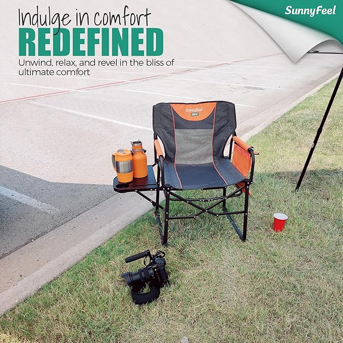 SUNNYFEEL Oversized Camping Directors Chair, Portable Folding Lawn Chairs for Adults Heavy Duty with Side Table,Pocket for Beach, Fishing,Picnic,Concert,Tailgating,Outdoor Foldable Camp Chair