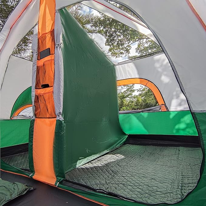 KTT Extra Large Tent 6-10-12-14 Person(B),Family Cabin Tents,2 Rooms,3 Doors and 3 Windows with Mesh,Straight Wall,Waterproof,Double Layer,Big Tent for Outdoor,Picnic,Camping,Family Gathering