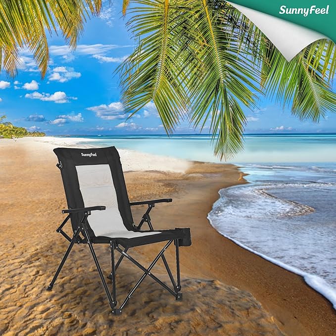 SUNNYFEEL Ergonomic High Back Camp Chair - 500lbs Heavy Duty Folding Chair, UV-Resistant Portable Camp Chair with Hard Armrests, Cup Holder& Bag for Outdoor, Basebal, Travel, Sports, Hiking, Fishing
