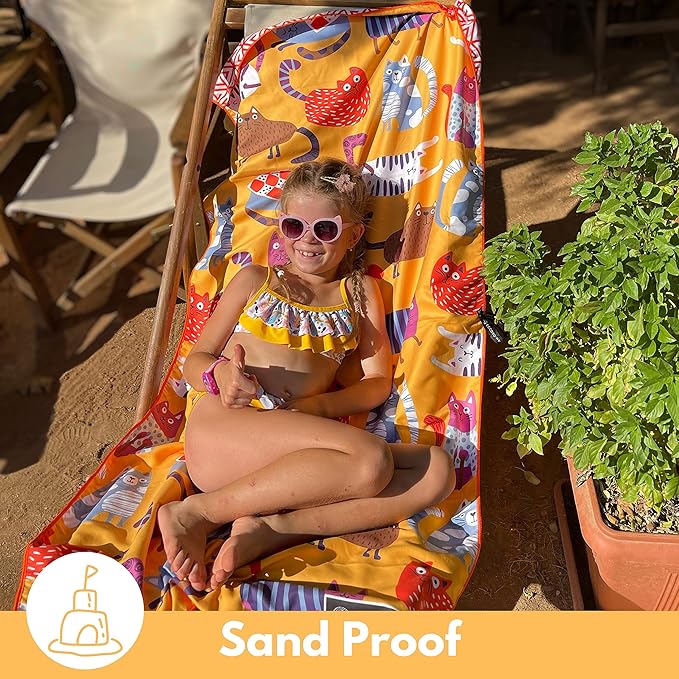 ECCOSOPHY Microfiber Kids Beach Towels & Pouch 60"x30" for Girls & Boys - Quick Dry Pool Towels - Sand Free Beach Blanket for Travel - Camping - Vacation - Toallas Playas