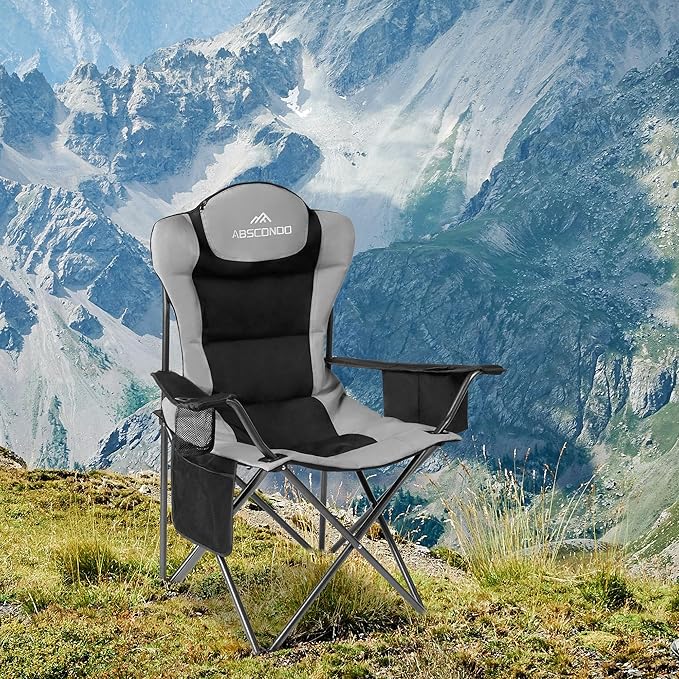ABSCONDO Camping Chairs for Adults, Oversized Folding Camp Chair for Outdoor with Cup Holder & Cooler Bag, XL Heavy Duty Lawn Chairs Supports up to 350lbs (2 Pcs)
