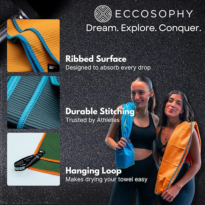 ECCOSOPHY Microfiber Gym Towel for Working Out - Quick Dry Towels with Highly Absorbent Ribbed Texture for Sweat During Workout Yoga Sports & Camping - Ideal for Fitness & Exercise (60x30-Cherry)
