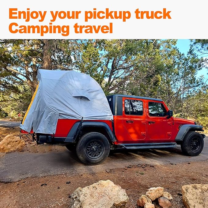 Pickup Truck Bed Camping Tent, Gladiator Truck Bed Tent with Removable Rainfly and Carrying Case, Pickup Truck Tent 5.5 Bed for 5-5.5ft Bed for Jeep Gladiator Full-Size Compact Truck Tent Bed