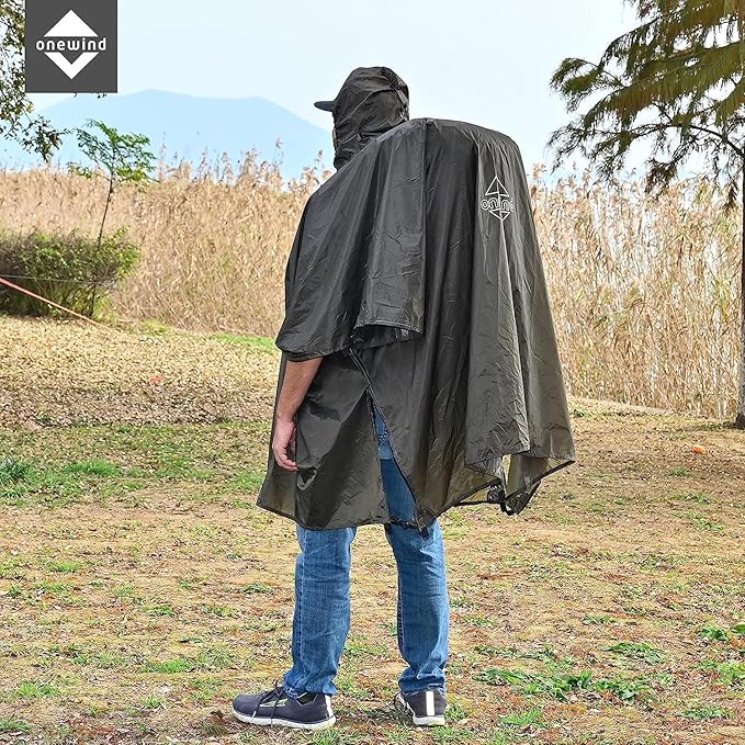 onewind Hooded Rain Poncho, Silnylon Camping Rain Coat Versatile Survival Shelter Lightweight Poncho for Hiking, Backpacking