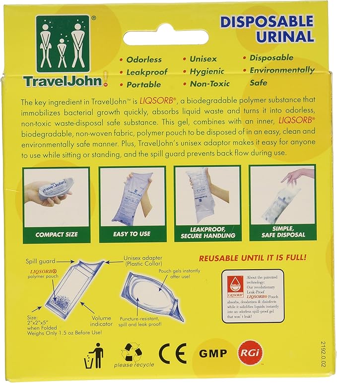 TravelJohn Disposable Urinal for Men, Women & Children 3 units (Pack of 1)