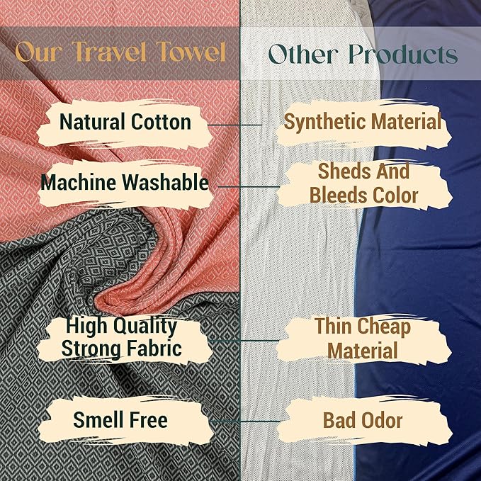 2 Pack Travel Cotton Blanket Twin Size Breathable Cozy Airplane Keep Warm Compact Vacation Essentials Car Camping Quick Dry Beach Peshtemal Towel (Khaki Green and Salmon Pink)