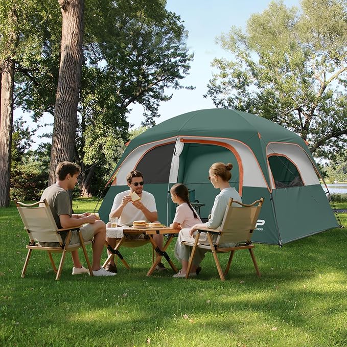 CAMPROS CP Tent 6/8 Person Camping Tents, Waterproof Windproof Family Dome Tent with Top Rainfly, Large Mesh Windows, Double Layer, Easy Set Up, Portable with Carry Bag, for All Seasons
