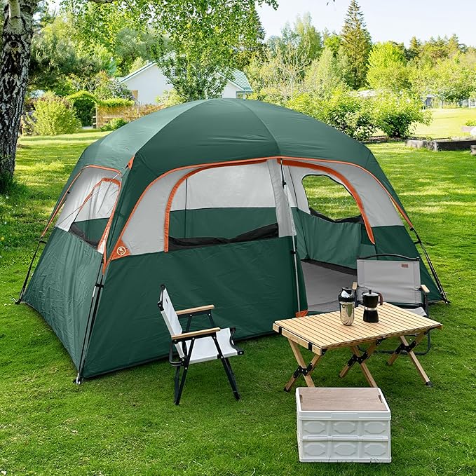CAMPROS CP Tent 6/8 Person Camping Tents, Waterproof Windproof Family Dome Tent with Top Rainfly, Large Mesh Windows, Double Layer, Easy Set Up, Portable with Carry Bag, for All Seasons