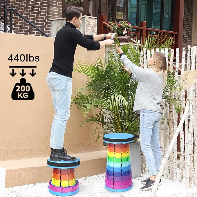 ALEVMOOM Portable Telescoping Collapsible Stool with Cushion & Bag, Retractable Folding Stool for Adults, Lightweight But Sturdy Capacity 440 lbs for Camping Fishing Hiking BBQ