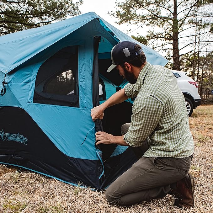 Gazelle Tents™ T3X Hub Tent Overland Edition, Easy 90 Second Set-Up, Waterproof, UV Resistant, Removable Floor, Footprint, 3-Person, Pacific Blue, 68" x 76" x 82", GT302PB