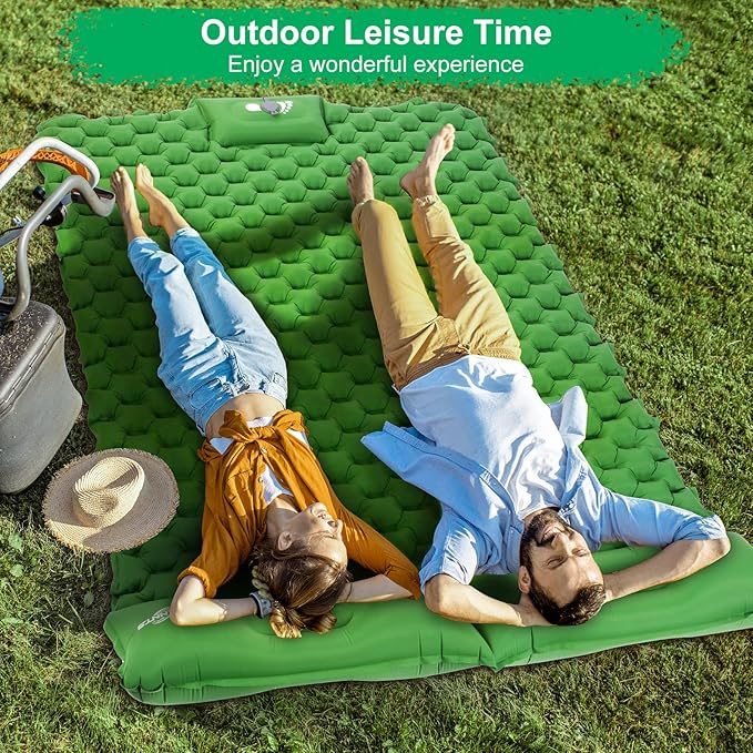 WANNTS Double Sleeping Pad, Ultralight Inflatable Sleeping Pad for Camping, Built-in Pump, Ultimate for Hiking - Airpad, Carry Bag, Repair Kit - Compact & Lightweight Camping pad(Green)