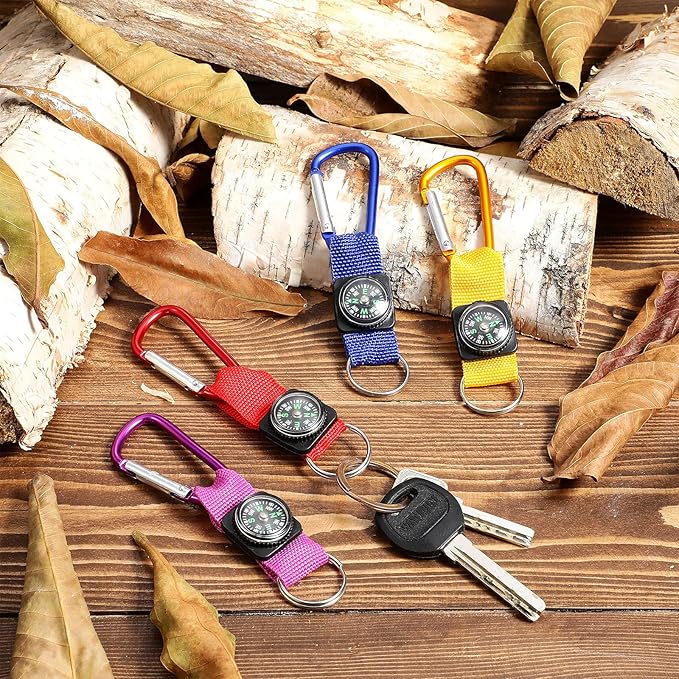36 Pieces Compass Keychain Bulk Carabiner Belt Clips Adventure Explorer Party Favors Outdoors Camping Theme Birthday Party Favors School Map Project Prizes Toys for Kids