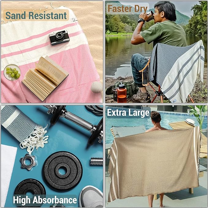 Breathable Airplane Keep Warm Travel Blanket Towel Quick Dry Comfortable Cotton Oversized 39" x 72" Compact Portable Essentials Quick Dry Beach Towel Car Camping (Turquoise Blue)