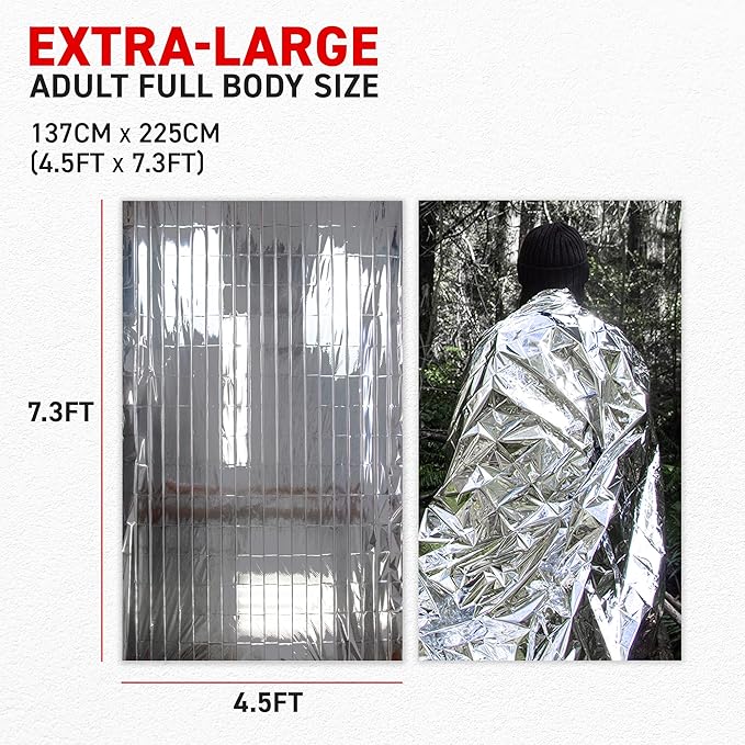 72 HRS MIL-SPEC Emergency Space Blankets – Mylar Survival or Emergency Thermal Blankets for Camping, Hiking, Marathon, First Aid, Emergency Preparedness, Extreme Weather, Shelter (4-Pack)