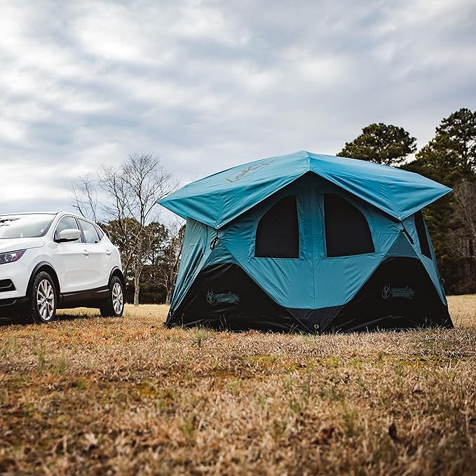 Gazelle Tents™ T3X Hub Tent Overland Edition, Easy 90 Second Set-Up, Waterproof, UV Resistant, Removable Floor, Footprint, 3-Person, Pacific Blue, 68" x 76" x 82", GT302PB
