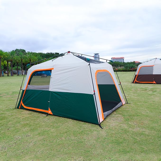 KTT Extra Large Tent 6-10-12-14 Person(B),Family Cabin Tents,2 Rooms,3 Doors and 3 Windows with Mesh,Straight Wall,Waterproof,Double Layer,Big Tent for Outdoor,Picnic,Camping,Family Gathering