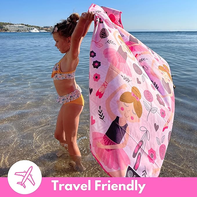 ECCOSOPHY Microfiber Kids Beach Towels & Pouch 60"x30" for Girls & Boys - Quick Dry Pool Towels - Sand Free Beach Blanket for Travel - Camping - Vacation - Toallas Playas
