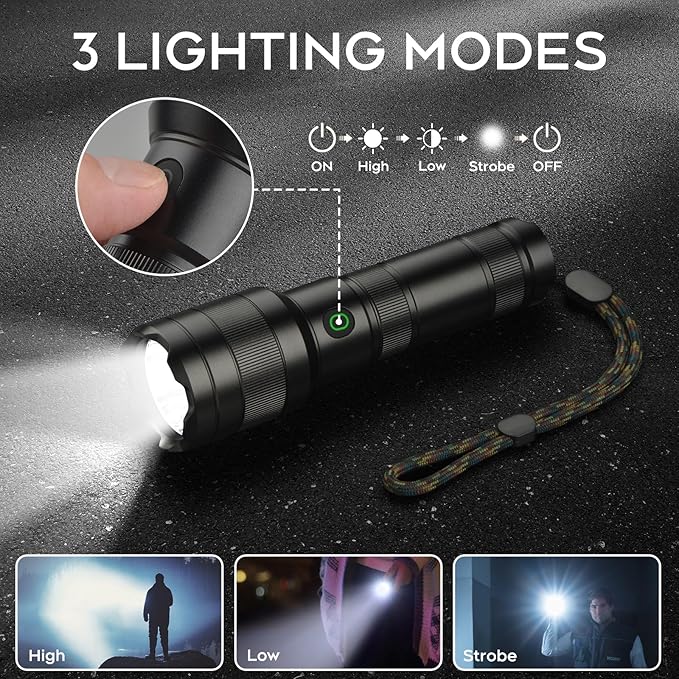 2 Pack TH10 LED Flashlight, Super Bright 1300 Lumens Tactical Flashlights Torch, Waterproof Handheld Flashlight for Camping Outdoor Home Emergency