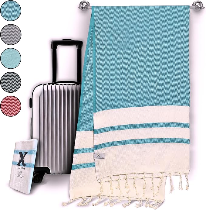 Breathable Airplane Keep Warm Travel Blanket Towel Quick Dry Comfortable Cotton Oversized 39" x 72" Compact Portable Essentials Quick Dry Beach Towel Car Camping (Turquoise Blue)