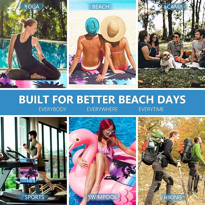 WELTRXE Microfiber Beach Towel Fast Drying, Large 63" x 31.5" Sand Free Beach Towel Adults Kids Oversized Thin Compact Lightweight Pool Towels for Swim, Travel, Camping, Picnic, Yoga, Gym, Sports