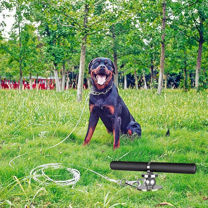 15 Inch Dog Tie Out Stake, Heavy Duty Dog Spiral Stake for Medium to Large Dogs up to 220lbs, No Tangle, Dog Anchor for Yard, Camping, and Beach