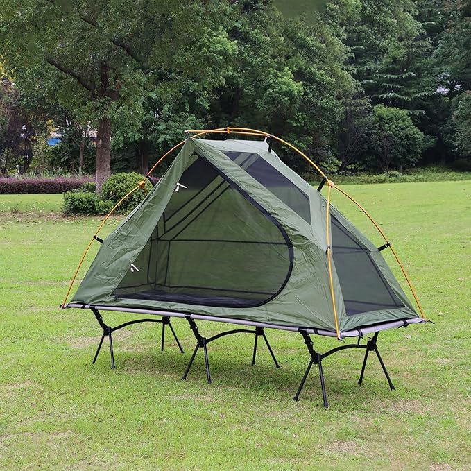 4-in-1 Camping Cot Tent, Foldable Elevated Tent Set for 1 Person to Use, Elevated Camping Bed Tent for Outdoor Hiking, Camping