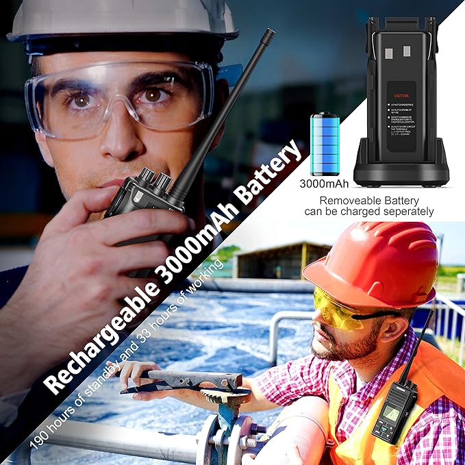 SAMCOM FPCN10A Two Way Radios Long Range 3000mAh Heavy Duty Walkie Talkies for Adults Rechargeable Handheld UHF 2 Way Radios with Earpieces Dual PTT for Biking Camping Hiking Hunting,3 Packs
