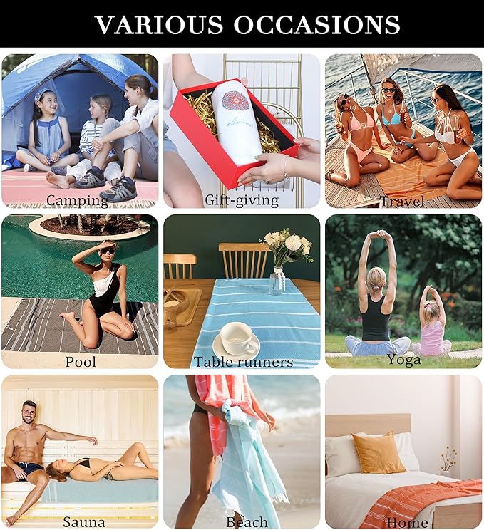 Turkish Beach Towels Outdoor Picnic Throw Blanket Camping Towel Quick Dry Lightweight No Sand Extra Large Accessories Gear Essentials Glamping Tent Gear Must Haves Hiking Supplies Backpacking Gadgets