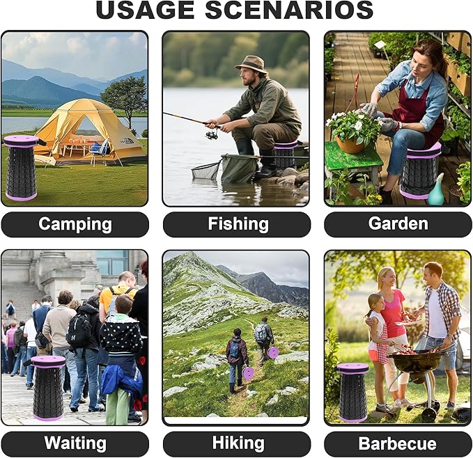 ALEVMOOM Collapsible Stool with Cushion, H18.1 D10.24 Portable Telescoping More Sturdy Load Capacity 600Lbs, Retractable Adjustable Camping Folding Stool for Outdoor Hiking BBQ Climb