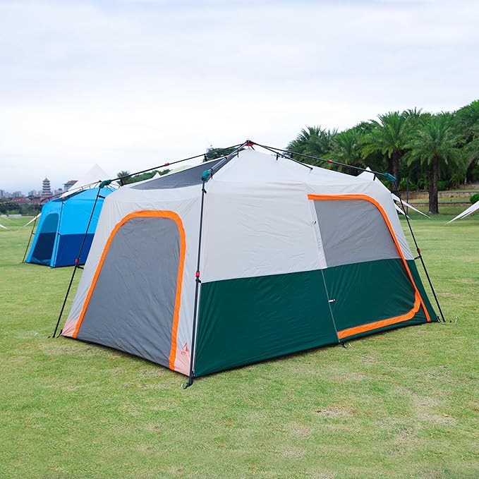 KTT Extra Large Tent 6-10-12-14 Person(B),Family Cabin Tents,2 Rooms,3 Doors and 3 Windows with Mesh,Straight Wall,Waterproof,Double Layer,Big Tent for Outdoor,Picnic,Camping,Family Gathering