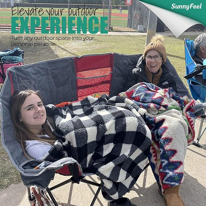 SUNNYFEEL Folding Double Camping Chair, Oversized Loveseat Chair, Heavy Duty Portable/Foldable Lawn Chair with Storage for Outside/Outdoor/Travel/Picnic, Fold Up Camp Chairs for Adults 2 People