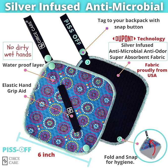 Pee Cloth: Silver Infused Pee rag for Women who Pee Outdoors, Reusable Absorbent Wipes, Ecofriendly alt. to Toilet Paper, Female Urination Solution for Camping, Hiking (1pc BlueDisco)
