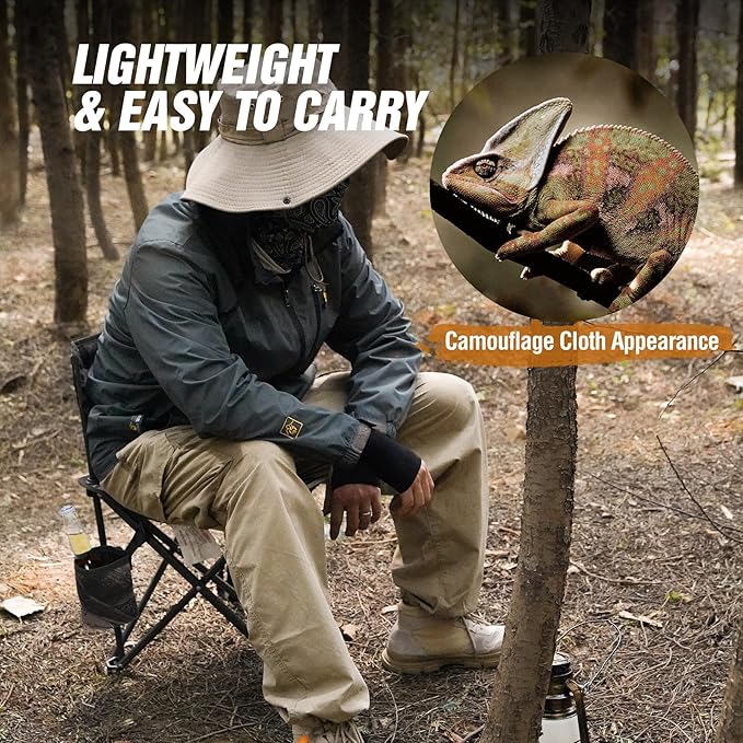 REDCAMP 2 Pack Tall Tripod Chairs for Adults, Folding Lightweight Portable Golf Chairs for Spectators, Compact 3 Legged Tripod Stools Seat with Backrest for Camping Fishing Hunting, Camo