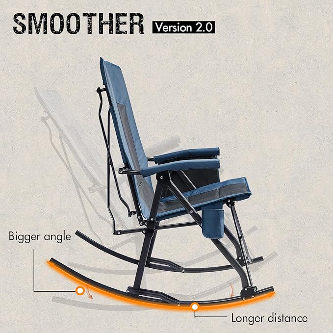 PORTAL Oversized Folding Rocking Camping Chair Portable Outdoor Rocker with High Back Hard Armrests Carry Bag, Supports 400 lbs