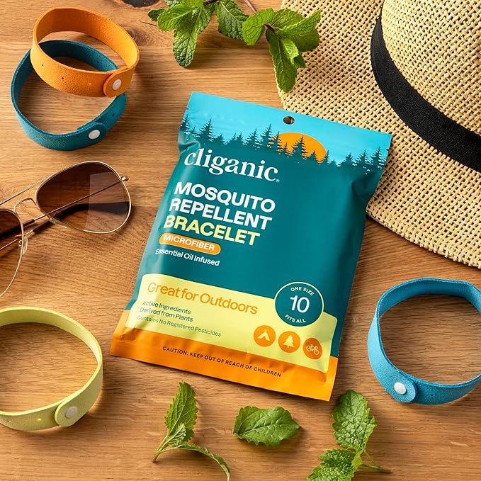 Cliganic Mosquito Repellent Microfiber Bracelets (10 Count) - for Adults and Kids, DEET Free Wristbands