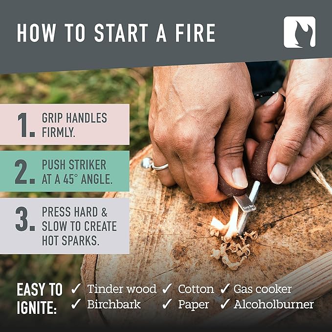 Light My Fire Flint Fire Starter Ferro Rod Survival Tool Army — Fire Steel Bushcraft Gear — Flint and Steel Magnesium Fire Starter Kit — 3/8” 2-in-1 Fire Starters for Campfires — 12,000 Strikes