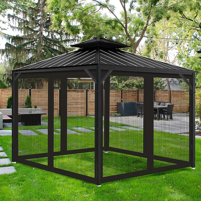 Gazebo Universal Replacement Mosquito Netting, 10' x 10' Outdoor Mesh Netting Screen 4-Panel Sidewall with Zipper for Patio, Canopy, Garden and Backyard, Black(Mosquito Net Only)
